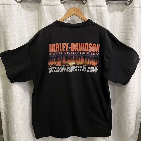VTG Harley Davidson 100th Anniversary Open Road Tour T-Shirt XL Motor Biker Y2K - Picture 1 of 8